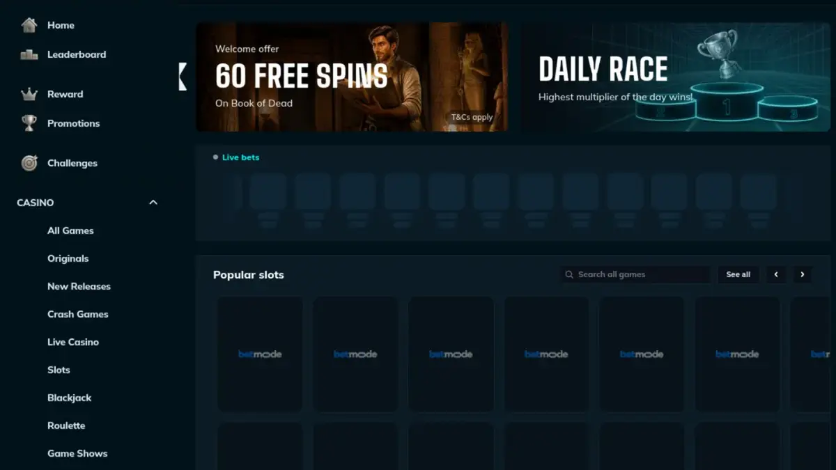 Betmode on-chain casino vist på dansk analyseforside