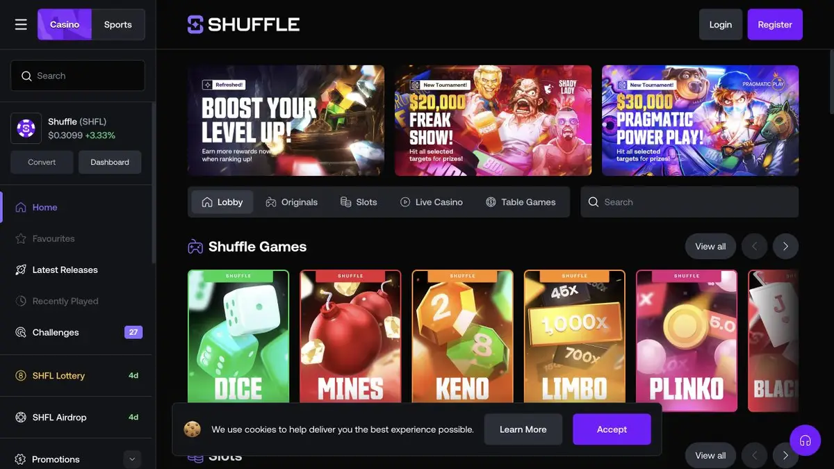 Shuffle casinoets brugerflade i dansk anmeldelse