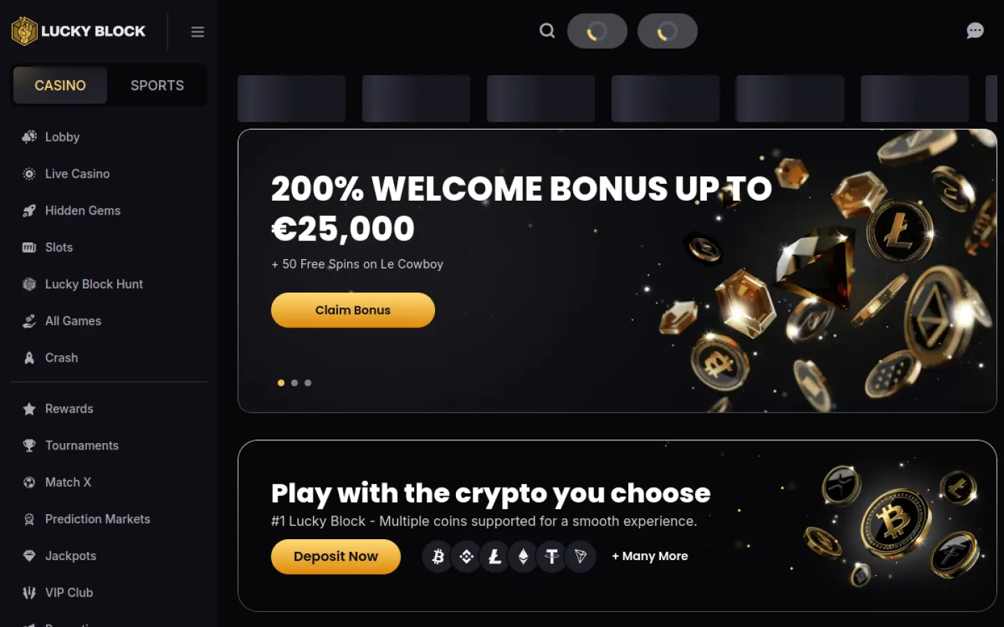Lucky Block brugerflade og casinospil