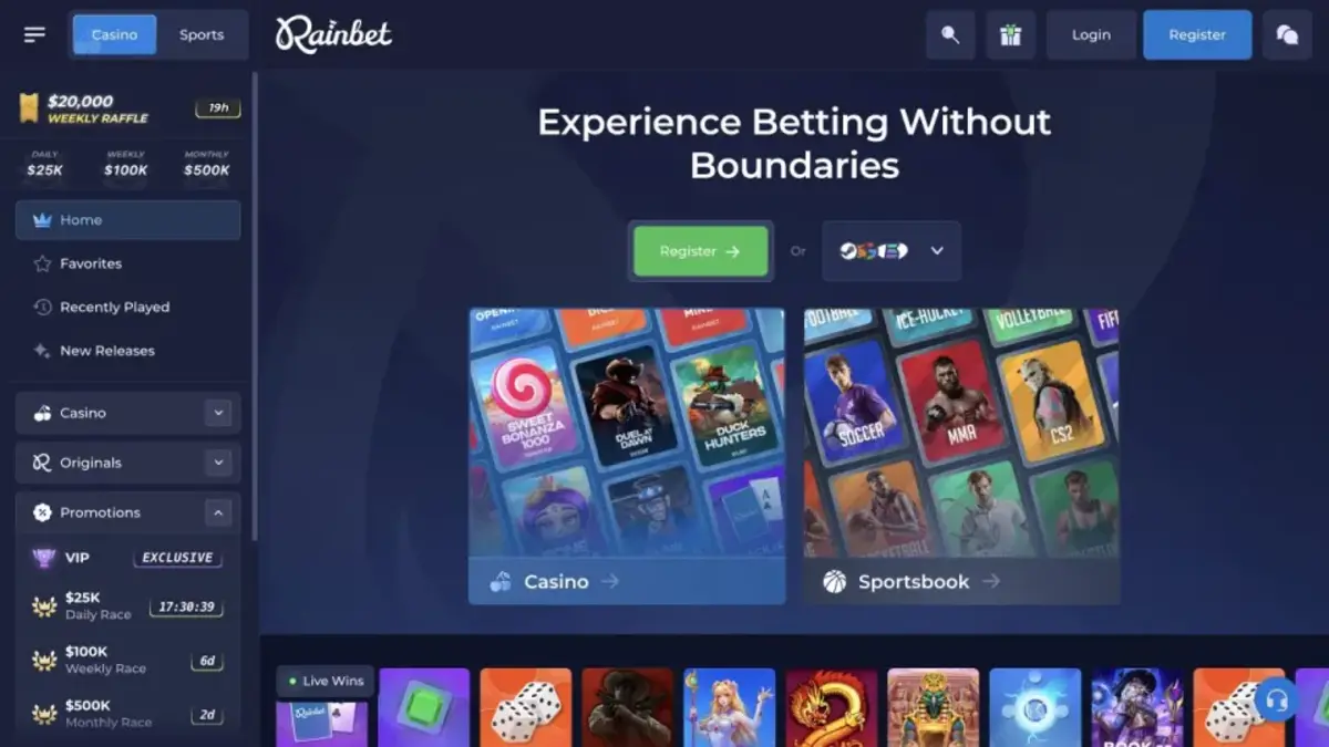 Rainbet casino, sportsbook og betalingsbrugerflade