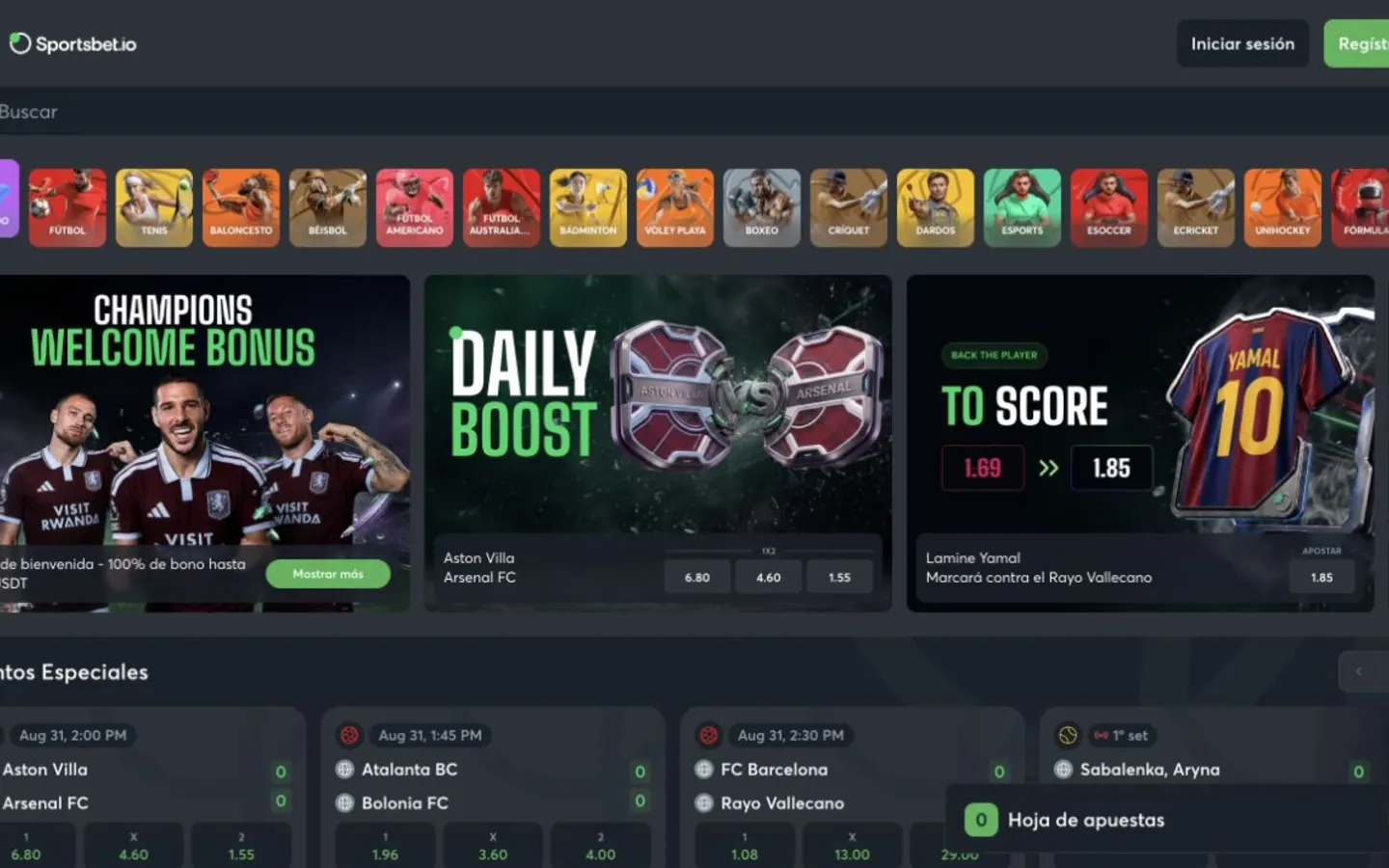 Sportsbet.io kasse, spil eller kontofunktioner