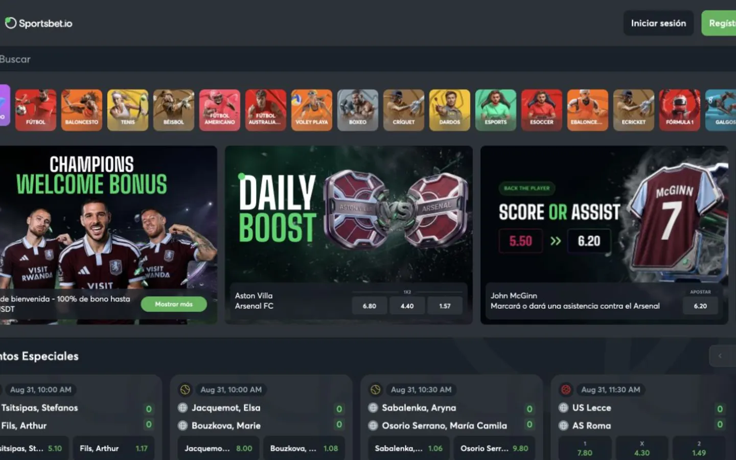 Sportsbet.io brugerflade og casinospil