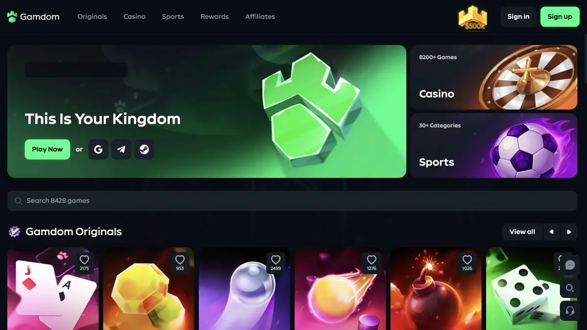 Gamdom brugerflade og casinospil